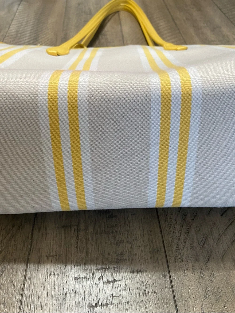 kate spade Yellow and Cream Striped Canvas Tote with Heart Charm